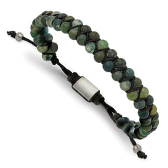Chisel Stainless Steel Brushed Green Agate Black Nylon Adjustable Bracelet SRB3143