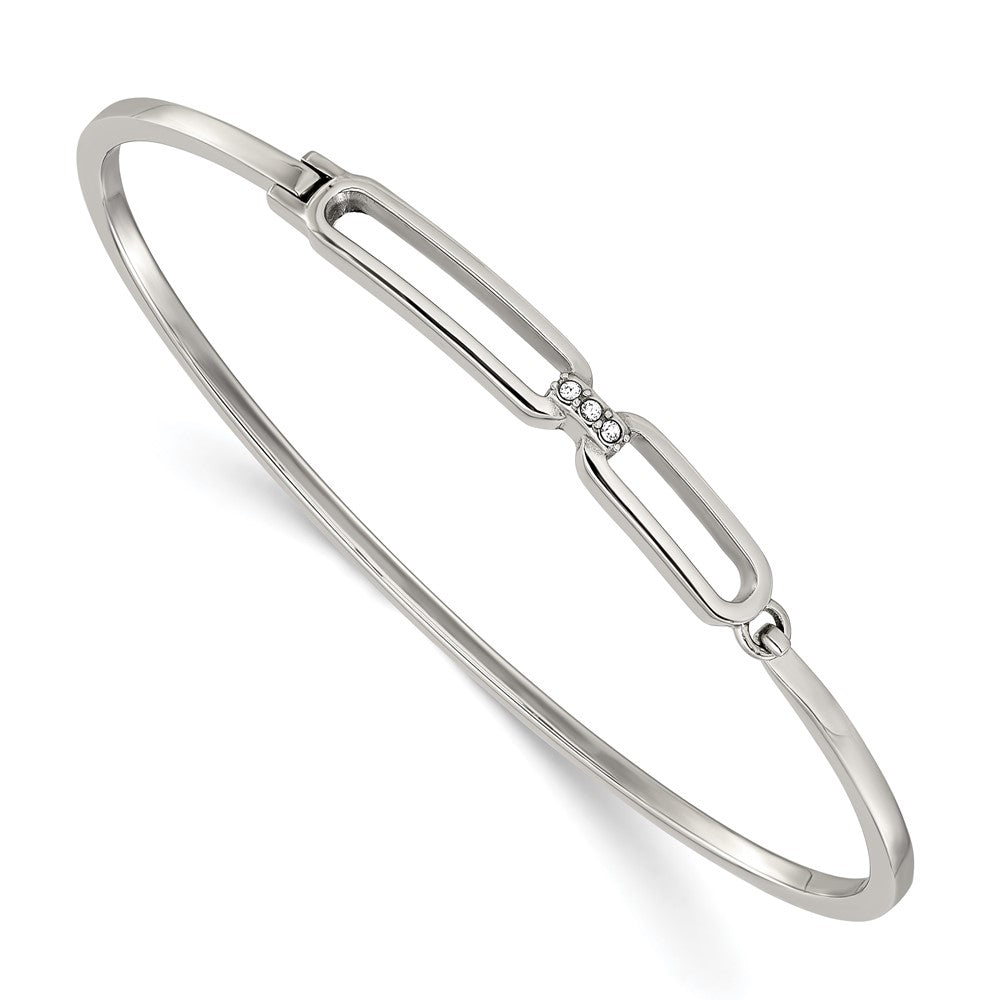 Chisel Stainless Steel Polished with Crystals 6.5 inch Hinged Bangle SRB3150