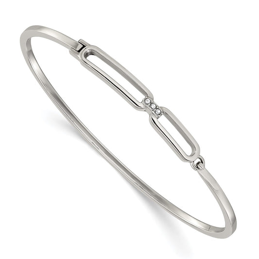 Chisel Stainless Steel Polished with Crystals 6.5 inch Hinged Bangle SRB3150