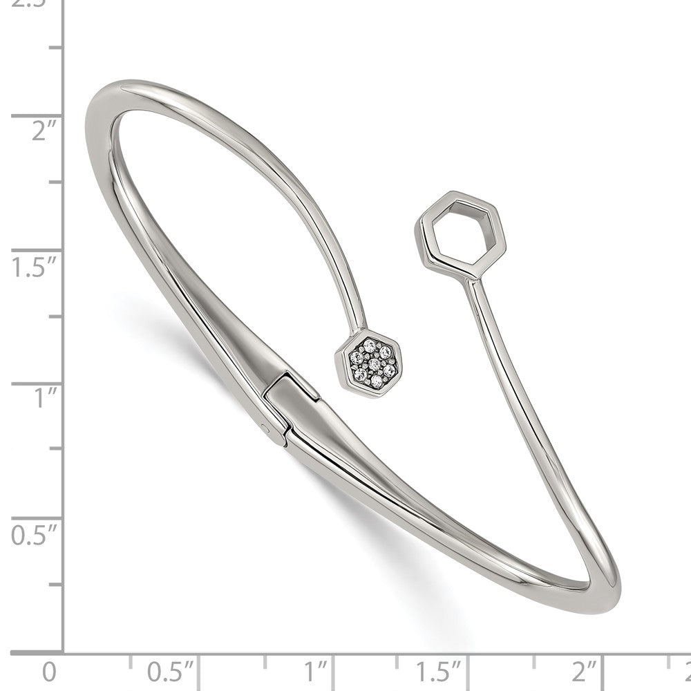 Chisel Stainless Steel Polished with Crystals 6.75 inch Hinged Cuff Bangle SRB3151