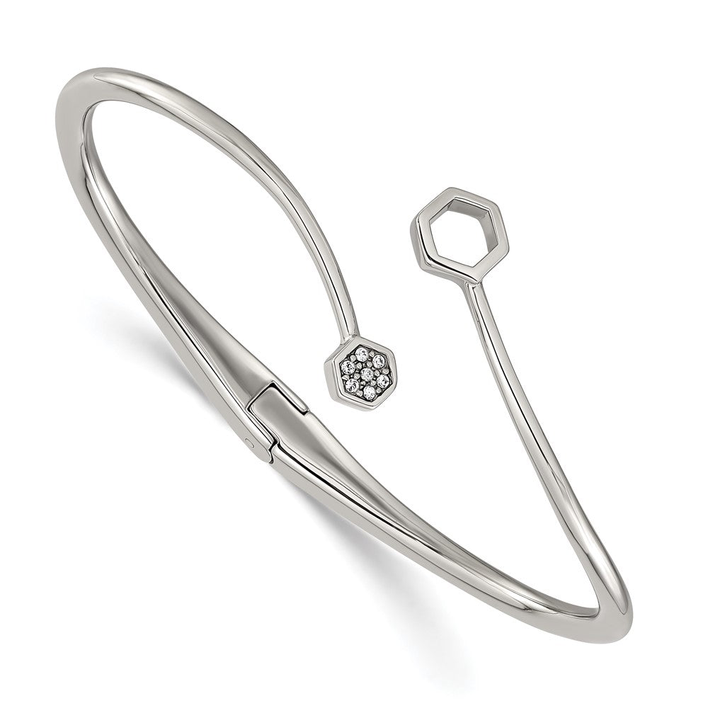 Chisel Stainless Steel Polished with Crystals 6.75 inch Hinged Cuff Bangle SRB3151