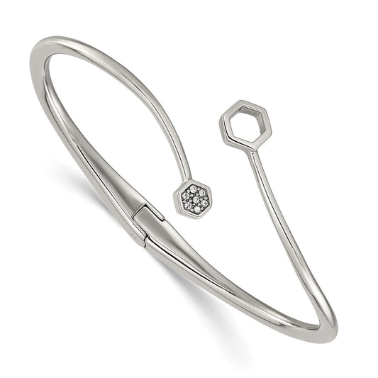Chisel Stainless Steel Polished with Crystals 6.75 inch Hinged Cuff Bangle SRB3151