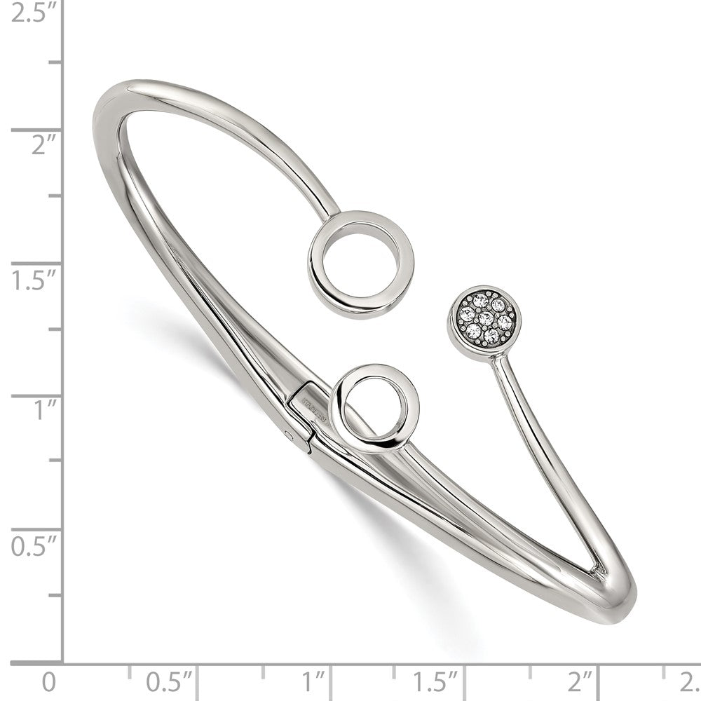 Chisel Stainless Steel Polished with Crystals 6.75 inch Hinged Cuff Bangle SRB3152