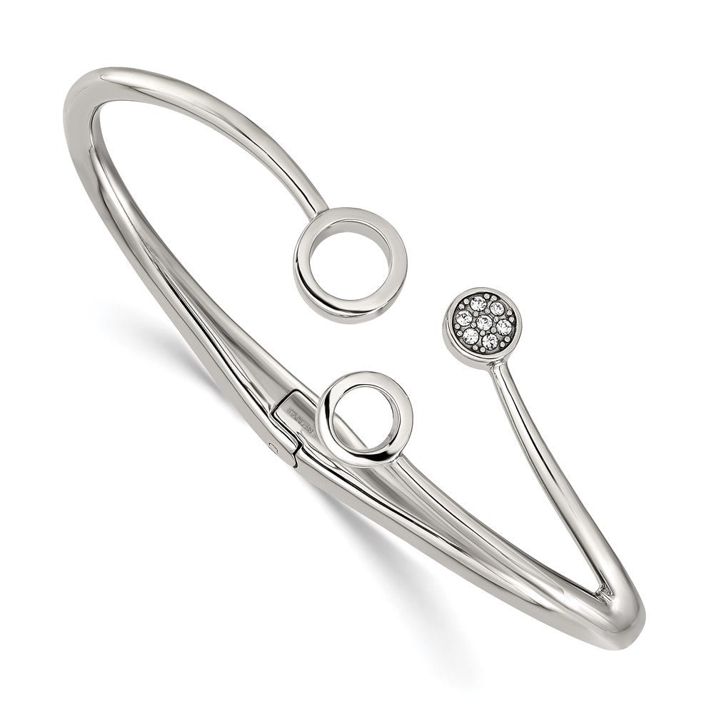 Chisel Stainless Steel Polished with Crystals 6.75 inch Hinged Cuff Bangle SRB3152