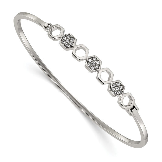 Chisel Stainless Steel Polished with Crystals Hexagons 6.5 inch Hinged Bangle SRB3154
