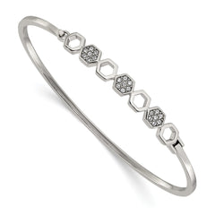 Chisel Stainless Steel Polished with Crystals Hexagons 6.5 inch Hinged Bangle SRB3154