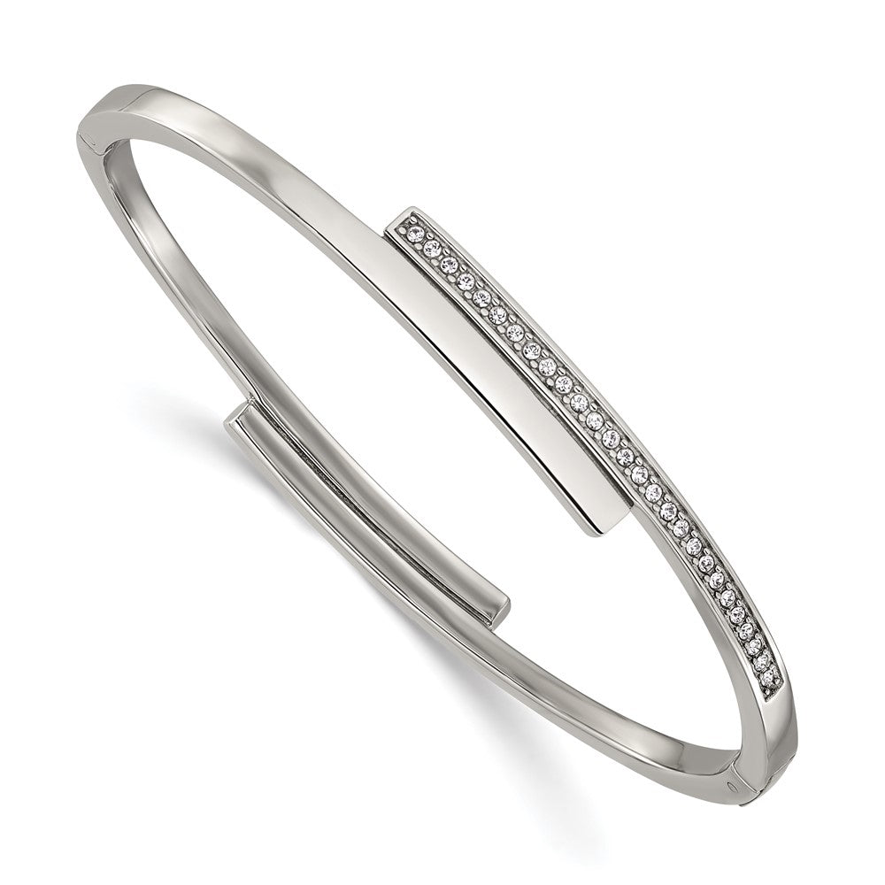 Chisel Stainless Steel Polished with Crystals 6.75 inch Hinged Bangle SRB3155