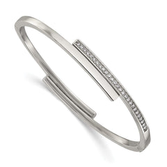 Chisel Stainless Steel Polished with Crystals 6.75 inch Hinged Bangle SRB3155