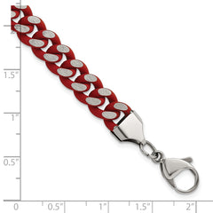 Chisel Stainless Steel Polished with Red Enamel and Rubber Coating 9mm 8.5 inch Curb Chain Bracelet SRB3159-8.5