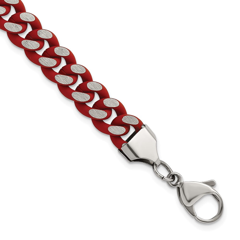 Chisel Stainless Steel Polished with Red Enamel and Rubber Coating 9mm 8.5 inch Curb Chain Bracelet SRB3159-8.5