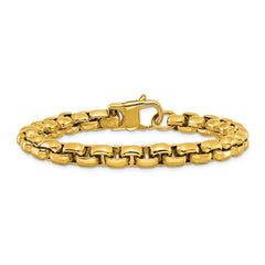 Chisel Stainless Steel Polished Yellow IP-plated 8mm 9 inch Round Box Chain Bracelet SRB3160-9