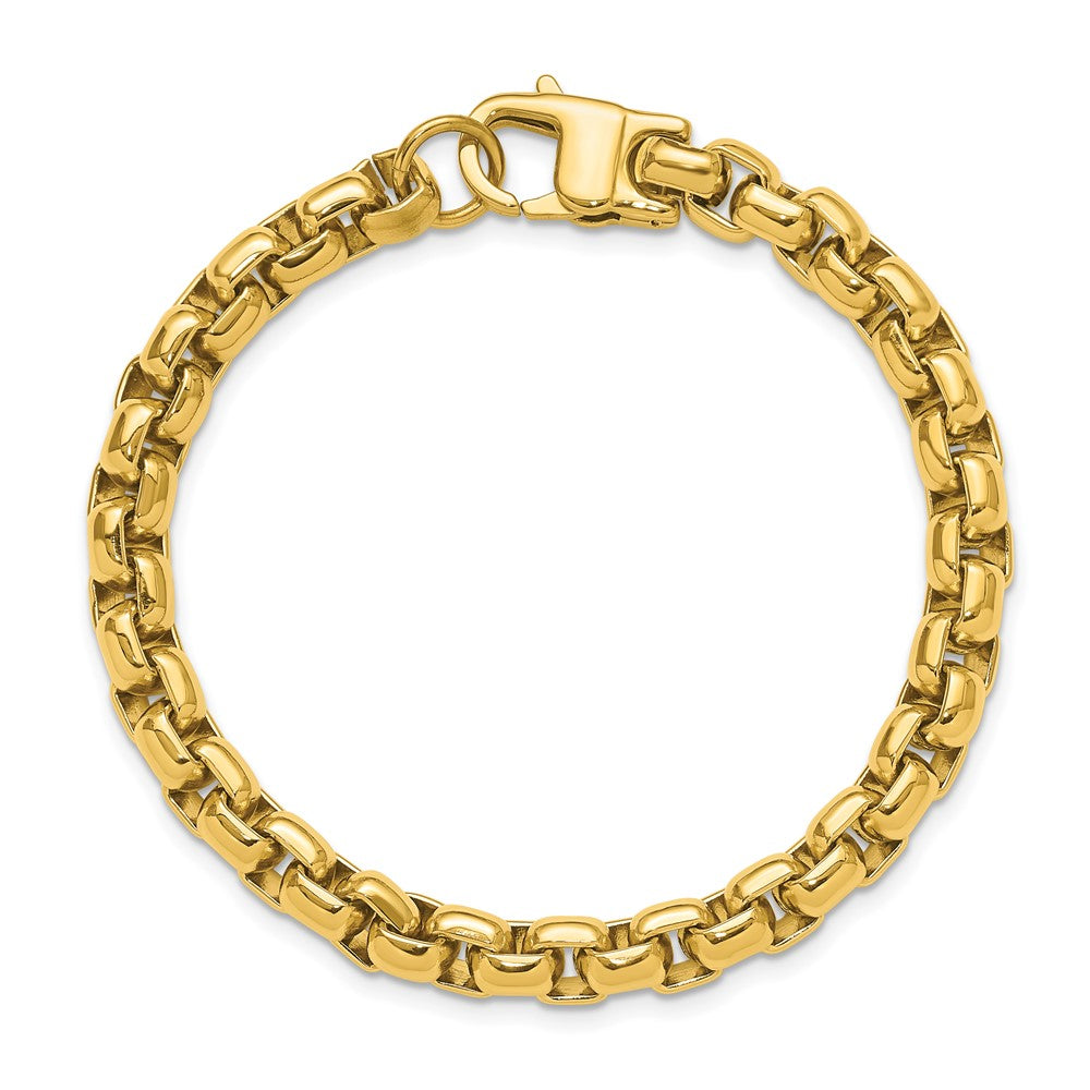 Chisel Stainless Steel Polished Yellow IP-plated 8mm 9 inch Round Box Chain Bracelet SRB3160-9