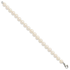 Chisel Stainless Steel Polished 9-10mm Hand Knotted White Round Freshwater Cultured Pearl 8 inch Bracelet SRB3161-8