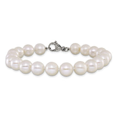 Chisel Stainless Steel Polished 9-10mm Hand Knotted White Round Freshwater Cultured Pearl 8 inch Bracelet SRB3161-8