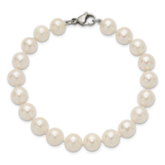 Chisel Stainless Steel Polished 9-10mm Hand Knotted White Round Freshwater Cultured Pearl 8 inch Bracelet SRB3161-8
