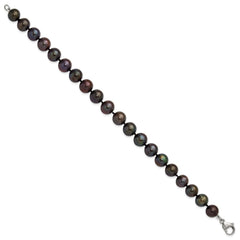 Chisel Stainless Steel Polished 9-10mm Hand Knotted Black Round Freshwater Cultured Pearl 8 inch Bracelet SRB3162-8