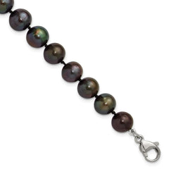 Chisel Stainless Steel Polished 9-10mm Hand Knotted Black Round Freshwater Cultured Pearl 8 inch Bracelet SRB3162-8