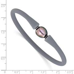 Chisel Stainless Steel Polished 9-10mm Black Baroque Freshwater Cultured Pearl on Grey Silicone 6.75 inch Bracelet SRB3163BKGR