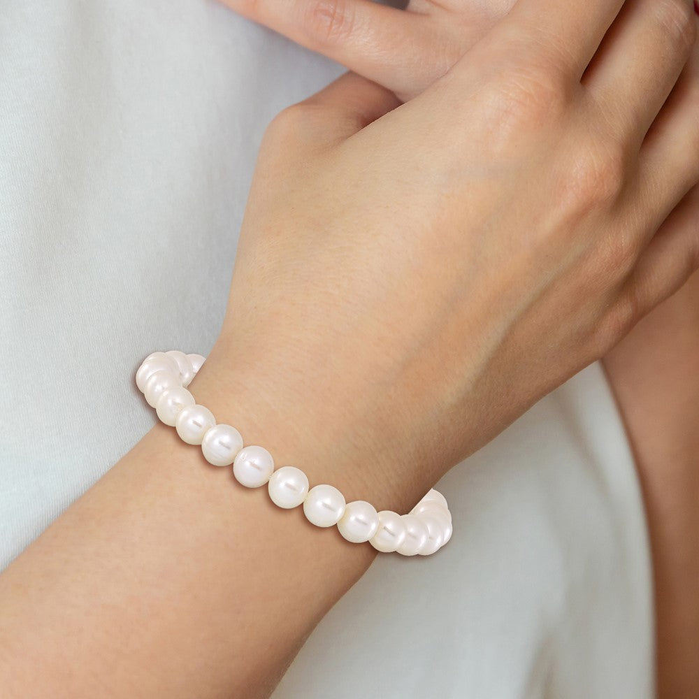 Chisel 8-9mm White Round Freshwater Cultured Pearl 7.25 inch Stretch Bracelet SRB3164