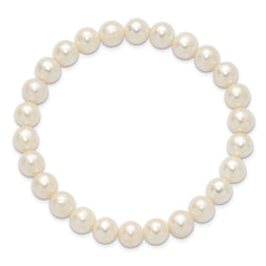 Chisel 8-9mm White Round Freshwater Cultured Pearl 7.25 inch Stretch Bracelet SRB3164