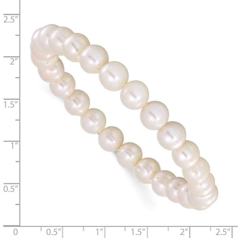 Chisel 8-9mm White Round Freshwater Cultured Pearl 7.25 inch Stretch Bracelet SRB3164