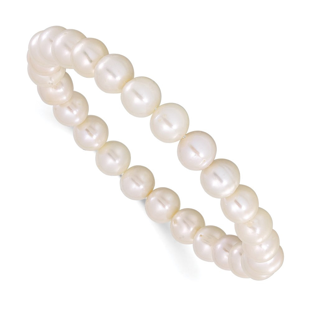 Chisel 8-9mm White Round Freshwater Cultured Pearl 7.25 inch Stretch Bracelet SRB3164