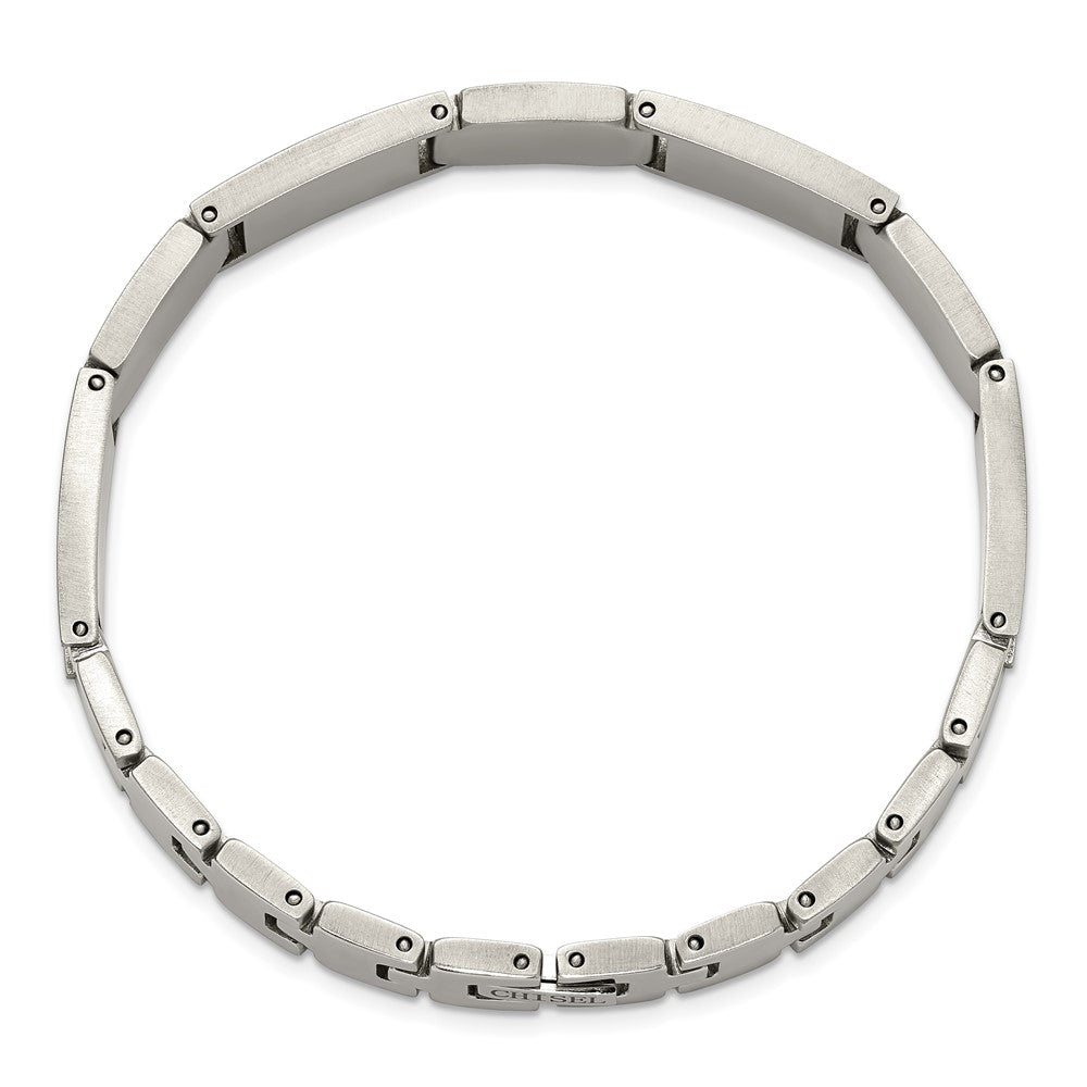 Chisel Stainless Steel Polished with Diamond-cut 14K Gold Accent and 1/20ct. Diamond with Black Enamel 8 inch Bracelet SRB3172-8