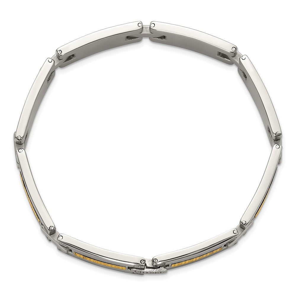 Chisel Stainless Steel Polished with 14K Gold Accent Basket Weave Pattern 8.5 inch Link Bracelet SRB3174-8.5