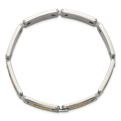 Chisel Stainless Steel Polished with 14K Gold Accent Basket Weave Pattern 8.5 inch Link Bracelet SRB3174-8.5