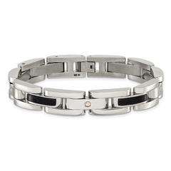 Chisel Stainless Steel Polished with 14K Gold Accent and 1/20ct. Diamond and Onyx 8.25 inch Link Bracelet SRB3175-8.25