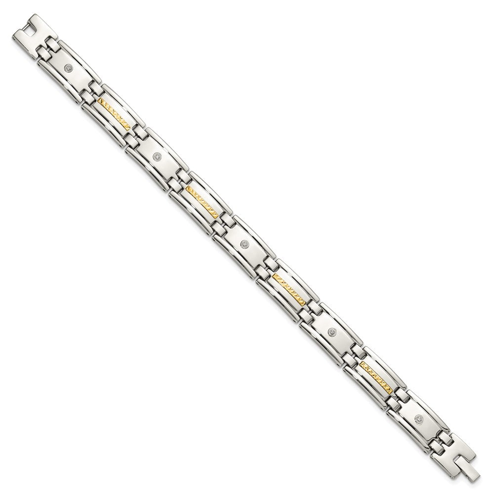 Chisel Stainless Steel Polished with Diamond-cut 14K Gold Accent and .03ct. Diamond 8.75 inch Link Bracelet SRB3176-8.75