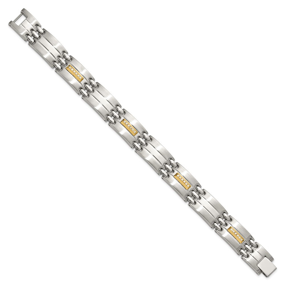 Chisel Stainless Steel Brushed and Polished with 14K Gold Accent and 1/4ct. Diamond 8.5 inch Bracelet SRB3177-8.5