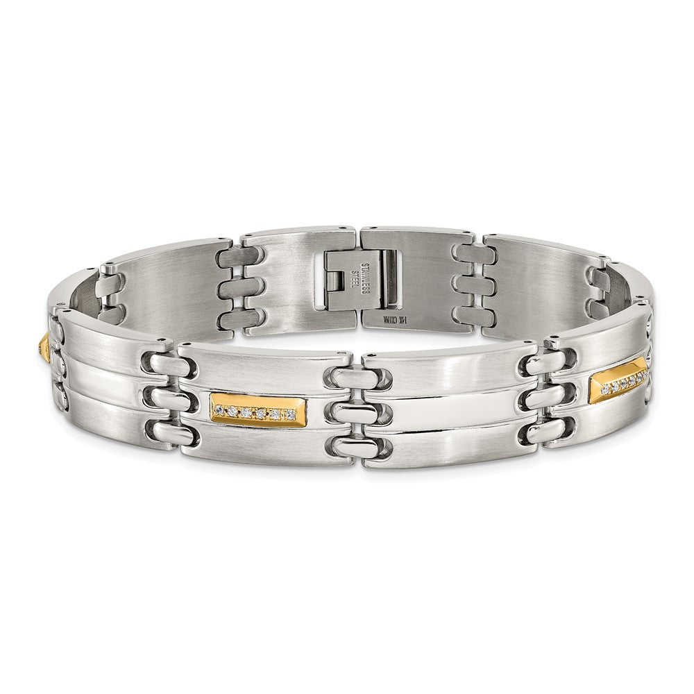 Chisel Stainless Steel Brushed and Polished with 14K Gold Accent and 1/4ct. Diamond 8.5 inch Bracelet SRB3177-8.5