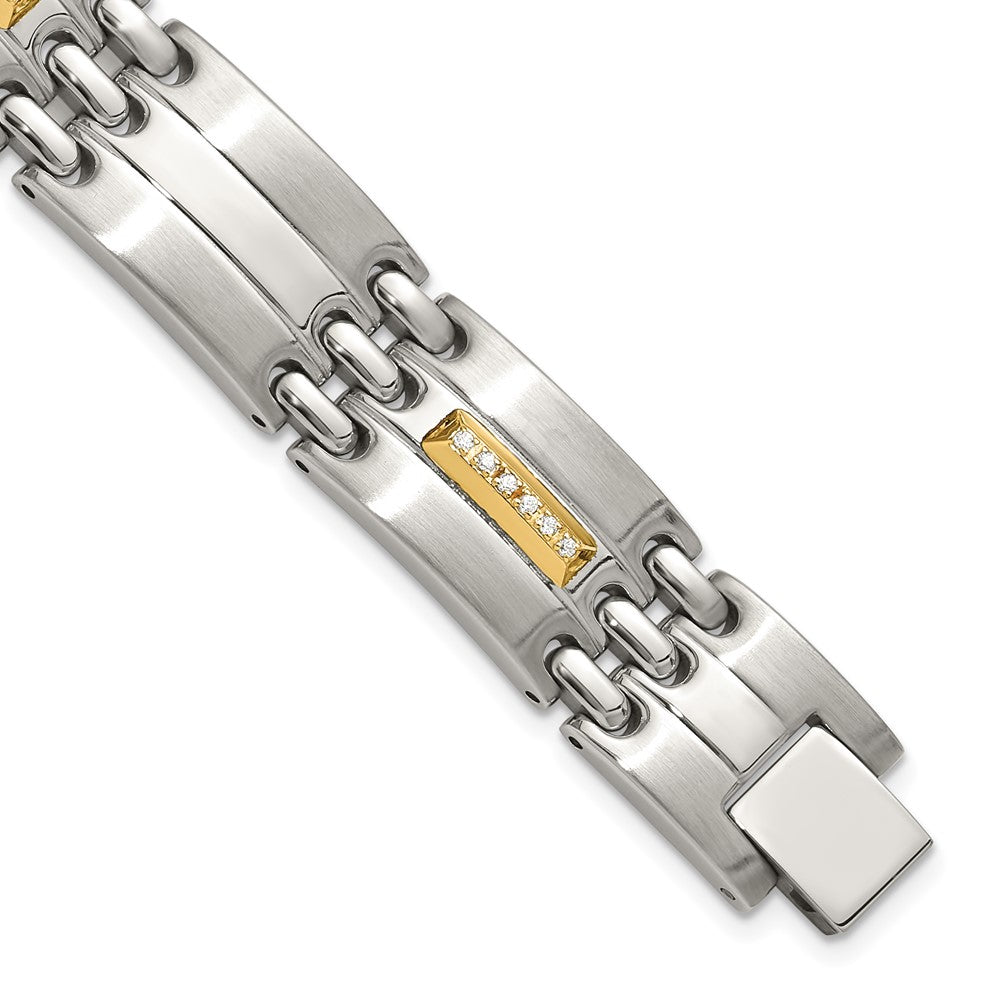 Chisel Stainless Steel Brushed and Polished with 14K Gold Accent and 1/4ct. Diamond 8.5 inch Bracelet SRB3177-8.5