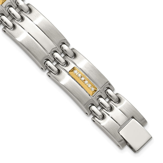 Chisel Stainless Steel Brushed and Polished with 14K Gold Accent and 1/4ct. Diamond 8.5 inch Bracelet SRB3177-8.5