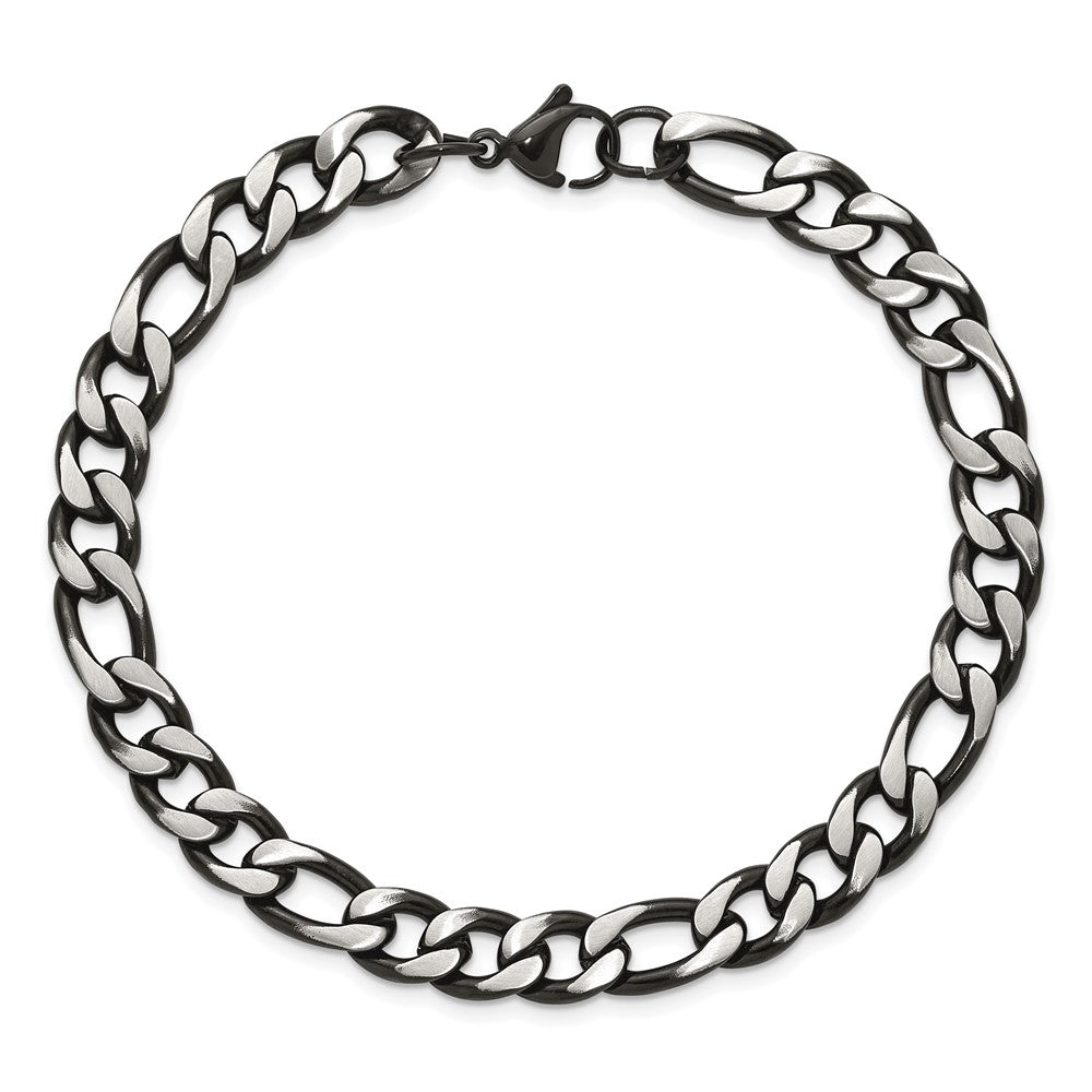 Chisel Stainless Steel Brushed and Polished Black IP-plated 7.5mm 9 inch Figaro Chain Bracelet SRB3180-9