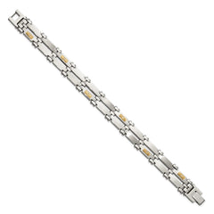 Chisel Stainless Steel Brushed and Polished with 14K Gold Accent and 1/20ct. Diamond 8.5 inch Bracelet SRB3181-8.5