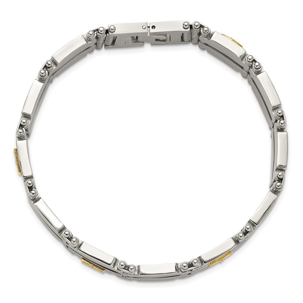 Chisel Stainless Steel Brushed and Polished with 14K Gold Accent and 1/20ct. Diamond 8.5 inch Bracelet SRB3181-8.5