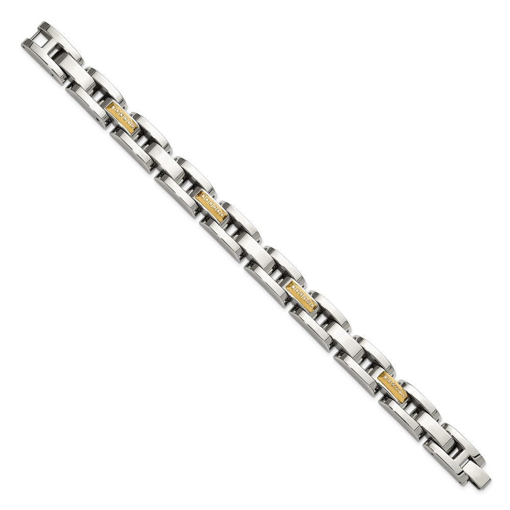Chisel Stainless Steel Polished with 14K Gold Accent and 1/4ct. Diamond 8.25 inch Link Bracelet SRB31823-8.25