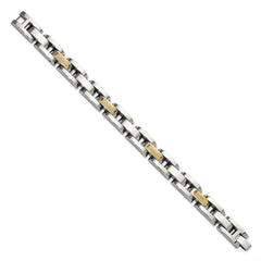Chisel Stainless Steel Polished with 14K Gold Accent and 1/4ct. Diamond 8.25 inch Link Bracelet SRB31823-8.25