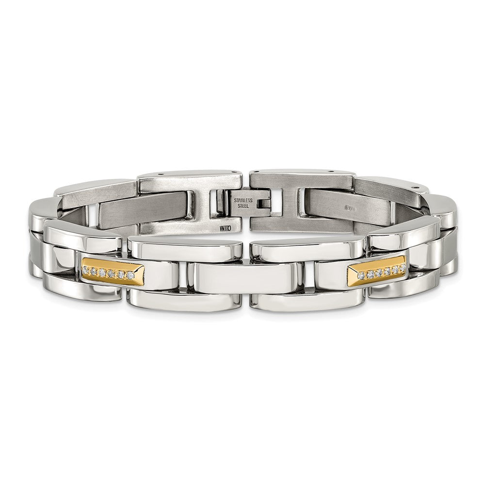 Chisel Stainless Steel Polished with 14K Gold Accent and 1/4ct. Diamond 8.25 inch Link Bracelet SRB31823-8.25