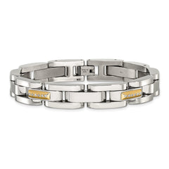Chisel Stainless Steel Polished with 14K Gold Accent and 1/4ct. Diamond 8.25 inch Link Bracelet SRB31823-8.25