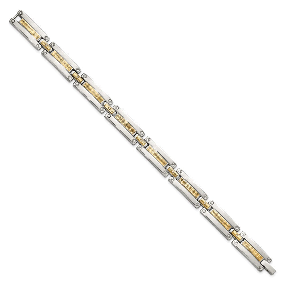 Chisel Stainless Steel Polished with 14K Accent Basket Weave and 1/15ct. Diamond 8.5 inch Bracelet SRB3186-8.5