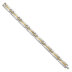 Chisel Stainless Steel Polished with 14K Accent Basket Weave and 1/15ct. Diamond 8.5 inch Bracelet SRB3186-8.5