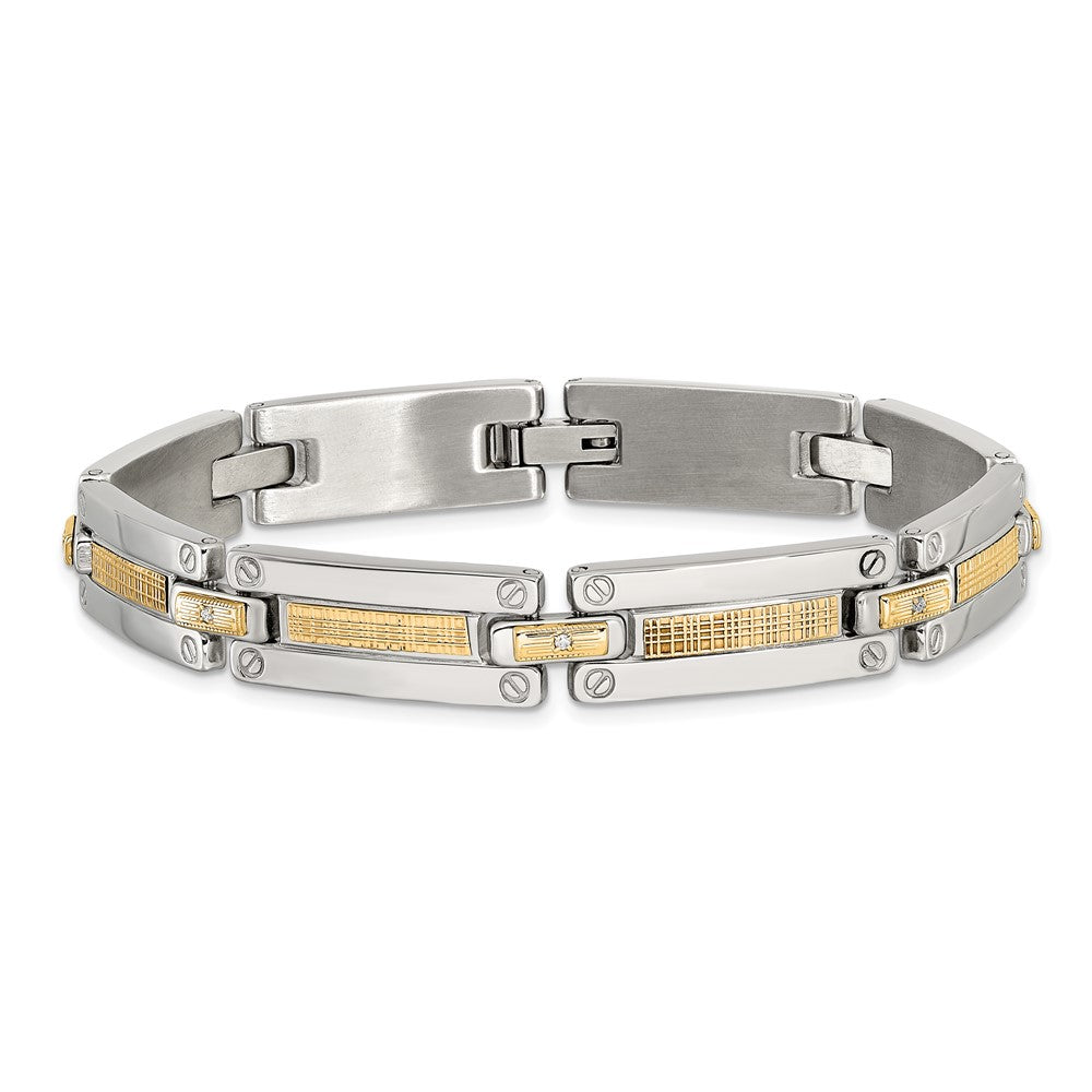 Chisel Stainless Steel Polished with 14K Accent Basket Weave and 1/15ct. Diamond 8.5 inch Bracelet SRB3186-8.5