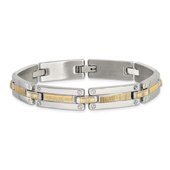 Chisel Stainless Steel Polished with 14K Accent Basket Weave and 1/15ct. Diamond 8.5 inch Bracelet SRB3186-8.5