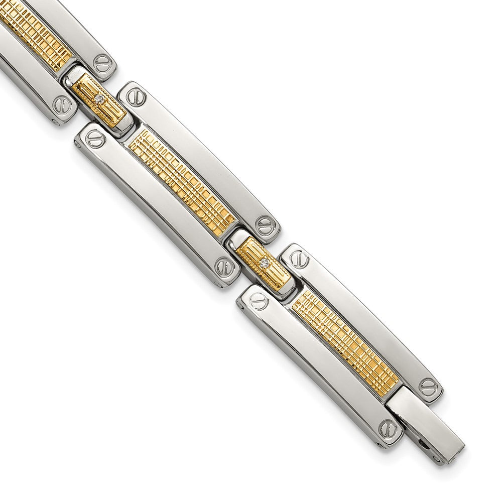 Chisel Stainless Steel Polished with 14K Accent Basket Weave and 1/15ct. Diamond 8.5 inch Bracelet SRB3186-8.5
