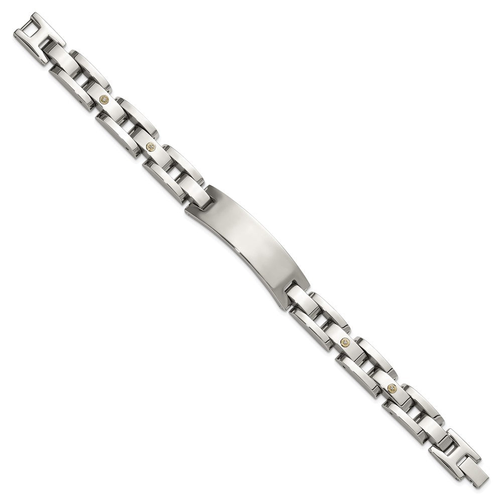 Chisel Stainless Steel Polished with 14K White Gold Accent and Diamond 8.5in ID Link Bracelet SRB3189-8.5