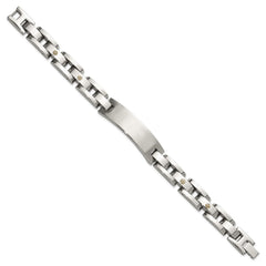 Chisel Stainless Steel Polished with 14K White Gold Accent and Diamond 8.5in ID Link Bracelet SRB3189-8.5