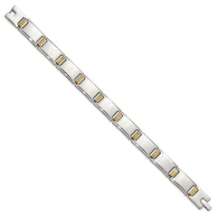 Chisel Stainless Steel Polished with 14K Gold Accent and 1/10ct. Diamond 8.5 inch Link Bracelet SRB3191-8.5